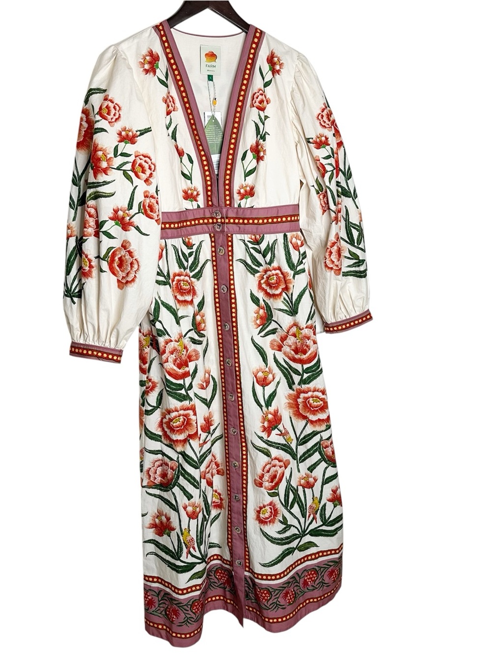 FARM Rio Ainika Floral Print Maxi Dress, Cream/Red NWT - Picture 6 of 14
